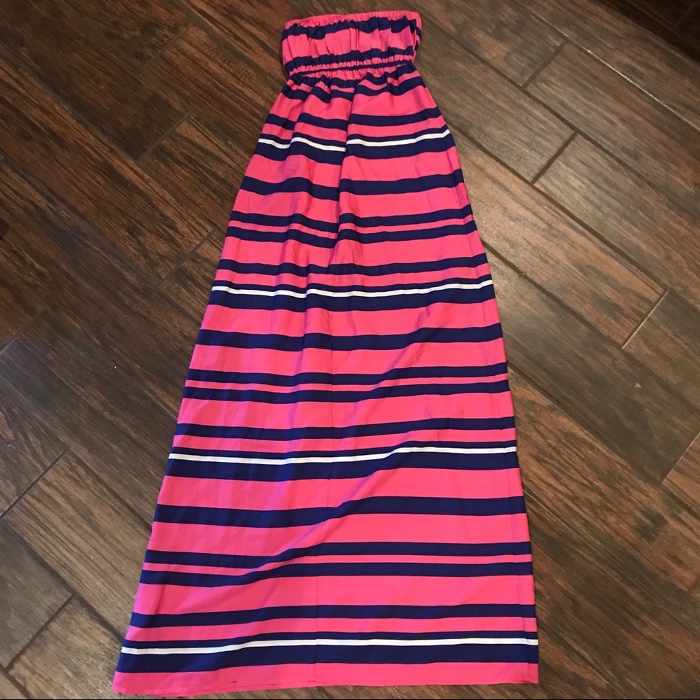 Pink and Navy Striped Maxi Dress